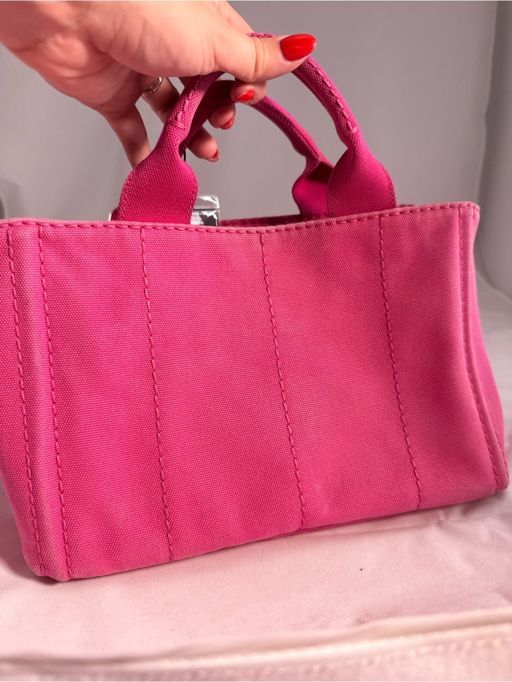 Prada Canapa Pink Canvas Tote Bag - Picture 2 of 7